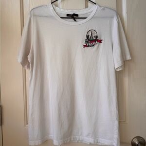 Maje Crewneck Paris Print Preppy Neutral Shirt White Size 2 oversized Flawed